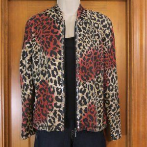 Onque Women's Hooded Full Zip Leopard Print Knit Jacket Size Petite Large